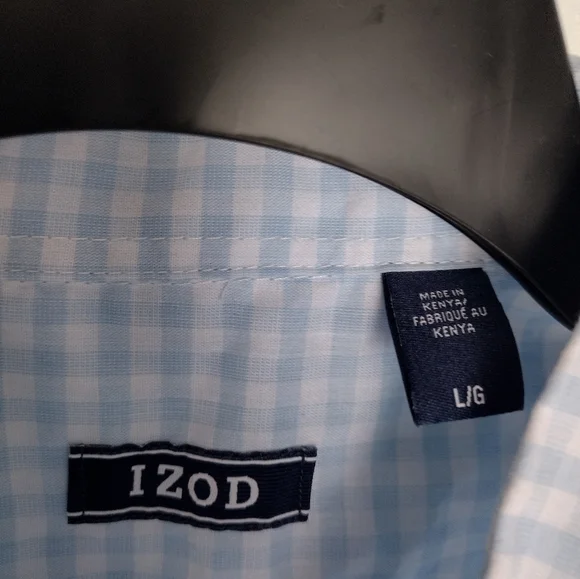 Izod Light Blue Checkered Casual Button Down Shirt - Picture 5 of 12